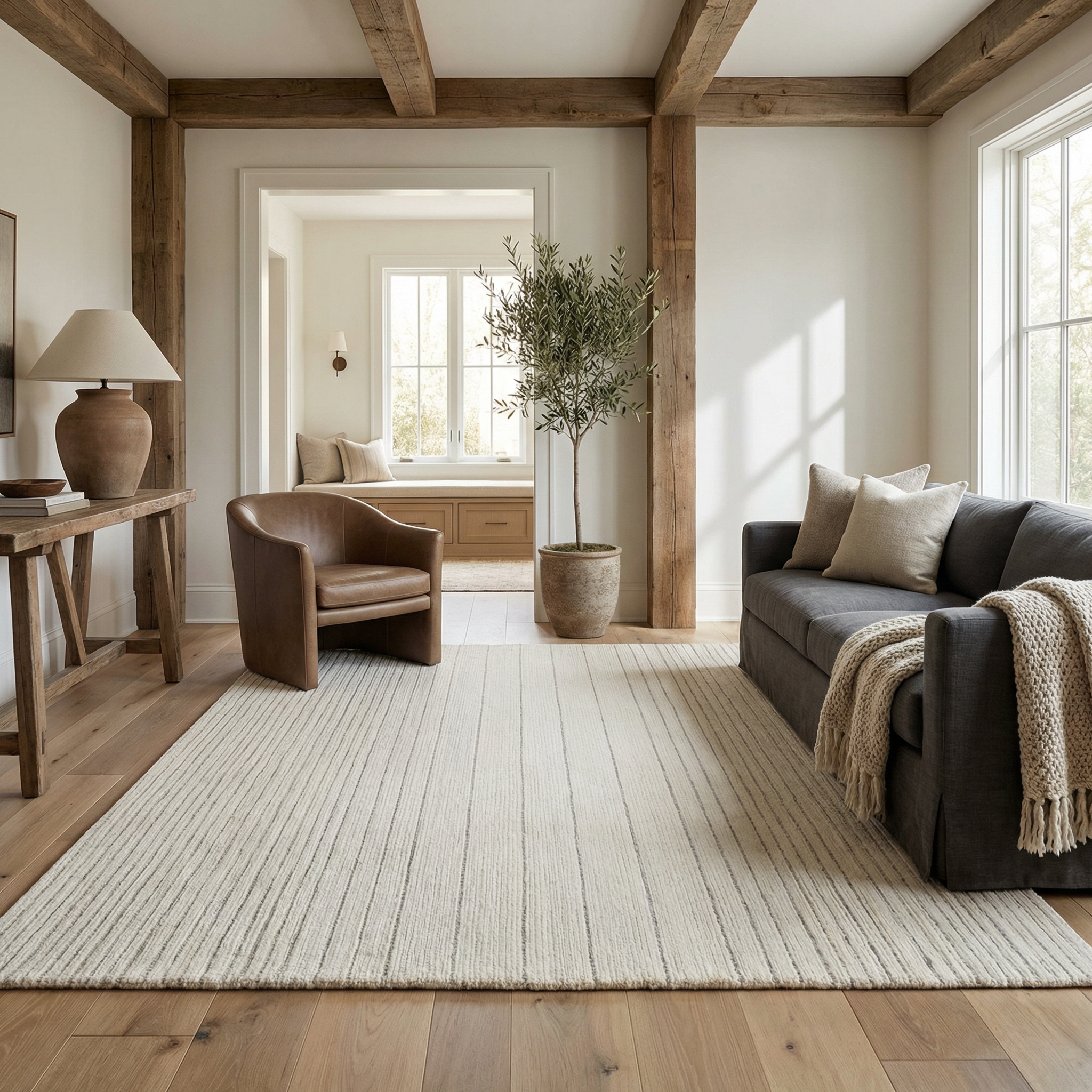 Tapis d'interieur abstrait Rug Branch Casa, beige creme, moderne - Salon, chambre, salle a manger et cuisine