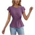 thumbnail image 1 of Zpanxa Women's Chiffon Blouse with Flutter Ruffle Sleeves and Fitted Waist, Solid Color Top, 1 of 4
