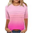 thumbnail image 1 of Pisexur Hauts de Printemps pour Femmes 2025, Hauts pour Femmes, T-shirt à Col Rond Plissé à Manches 3/4 pour Femmes, Coupe Ample, Manches Raccourcies, Rose Vif, 2TG, 1 of 8
