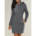 thumbnail image 1 of Robe Chandail à Capuche à Cordon pour Femmes, Printemps Automne, Mode, Unie, avec Poches, Moulante, Mini Robes pour Dames, Grande Taille, 1 of 7