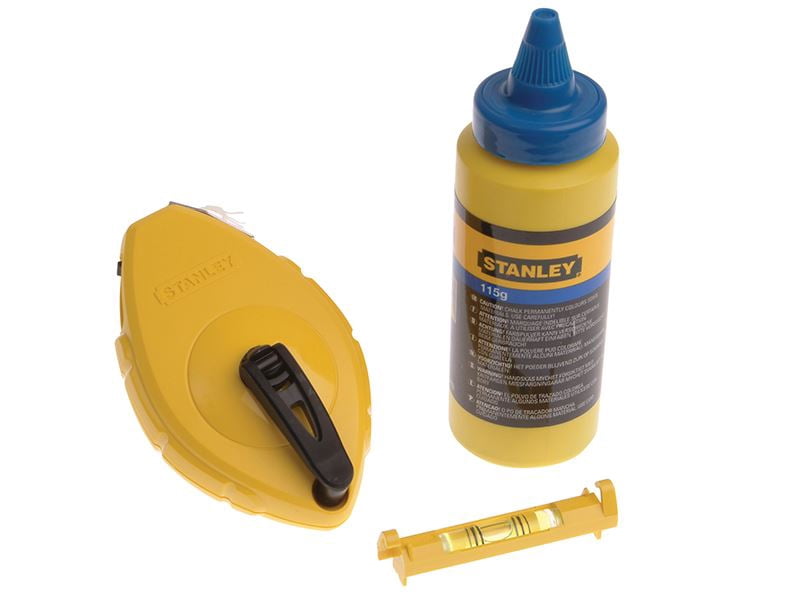 STANLEY® - Ligne de Craie 30 m, Craie Bleue et Niveau