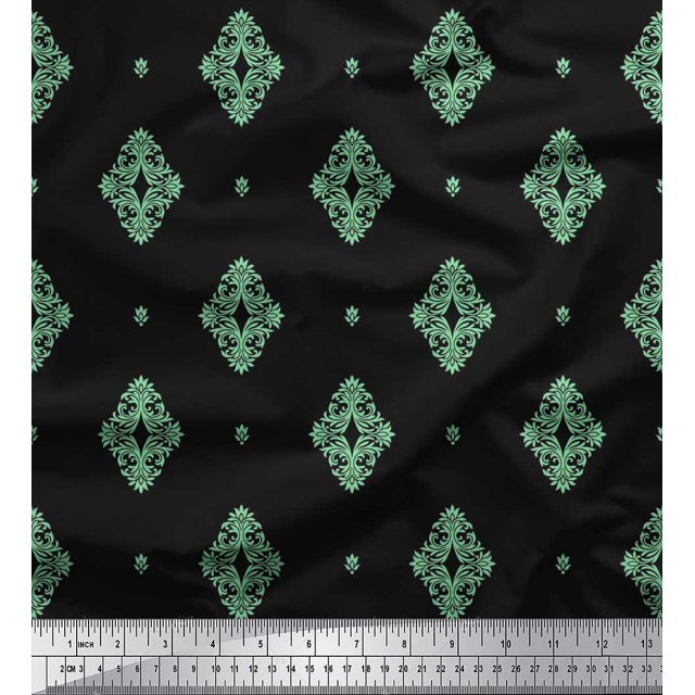 Soimoi Moss Georgette Fabric Filigree Damask Print Sewing Fabric Yard 42 Inch Wide