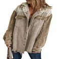 thumbnail image 1 of MesaSe Womens Corduroy Shacket Jacket Long Sleeve Button Down Color Block Hooded Coat with Pockets, 1 of 7