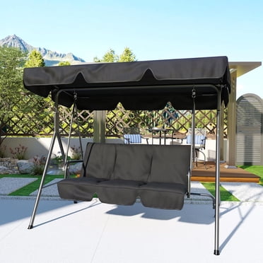 3 Person Patio Swing Chair, OutdoorSwing with Canopy for Porch, Convertible Canopy Hanging Swing Glider Lounge Chair, Patio SwingChair with Adjustable Tilt Shade