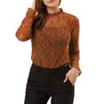 thumbnail image 1 of INSPIRE CHIC Women's Crochet Lace See Through Floral Ruffle Neck Blouse, 1 of 5