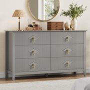 BeesClover Dresser for Bedroom with 6 Drawers, 54" Extra Wide Modern Chest of Drawers with Metal Handle, Dresser TV Stand, Wood Drawer Organizer for Bedroom, Living Room, Hallway