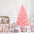 thumbnail image 1 of Gymax 6ft Pink Artificial Christmas Tree Hinged Spruce Full Tree w/ Metal Stand, 1 of 10