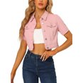 thumbnail image 1 of INSPIRE CHIC Women's Cropped Denim Jacket Short Sleeve Button Front Jean Jacket Pink S, 1 of 6
