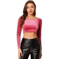 thumbnail image 1 of INSPIRE CHIC Hauts Courts Unis à Épaules Dénudées à Manches Longues en Velours pour Femmes TG Fuchsia, 1 of 6