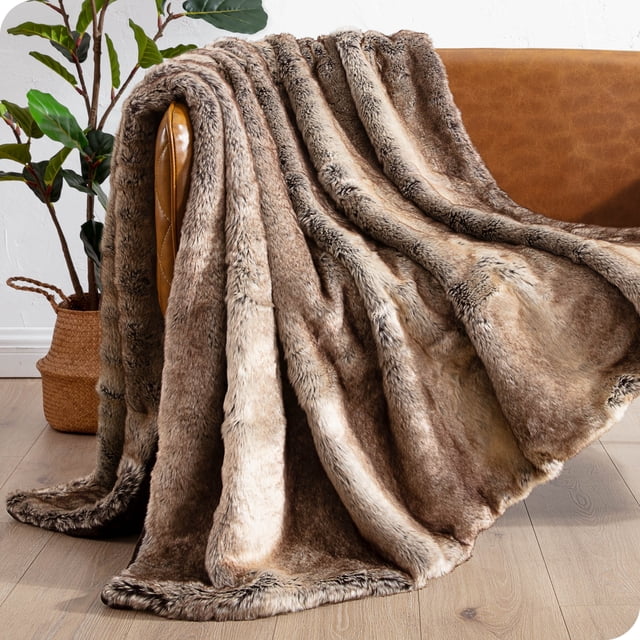 Bare Home Faux Fur Blanket - 60" x 80" - Ultra Soft Fleece - Oversized, Variegated Mocha