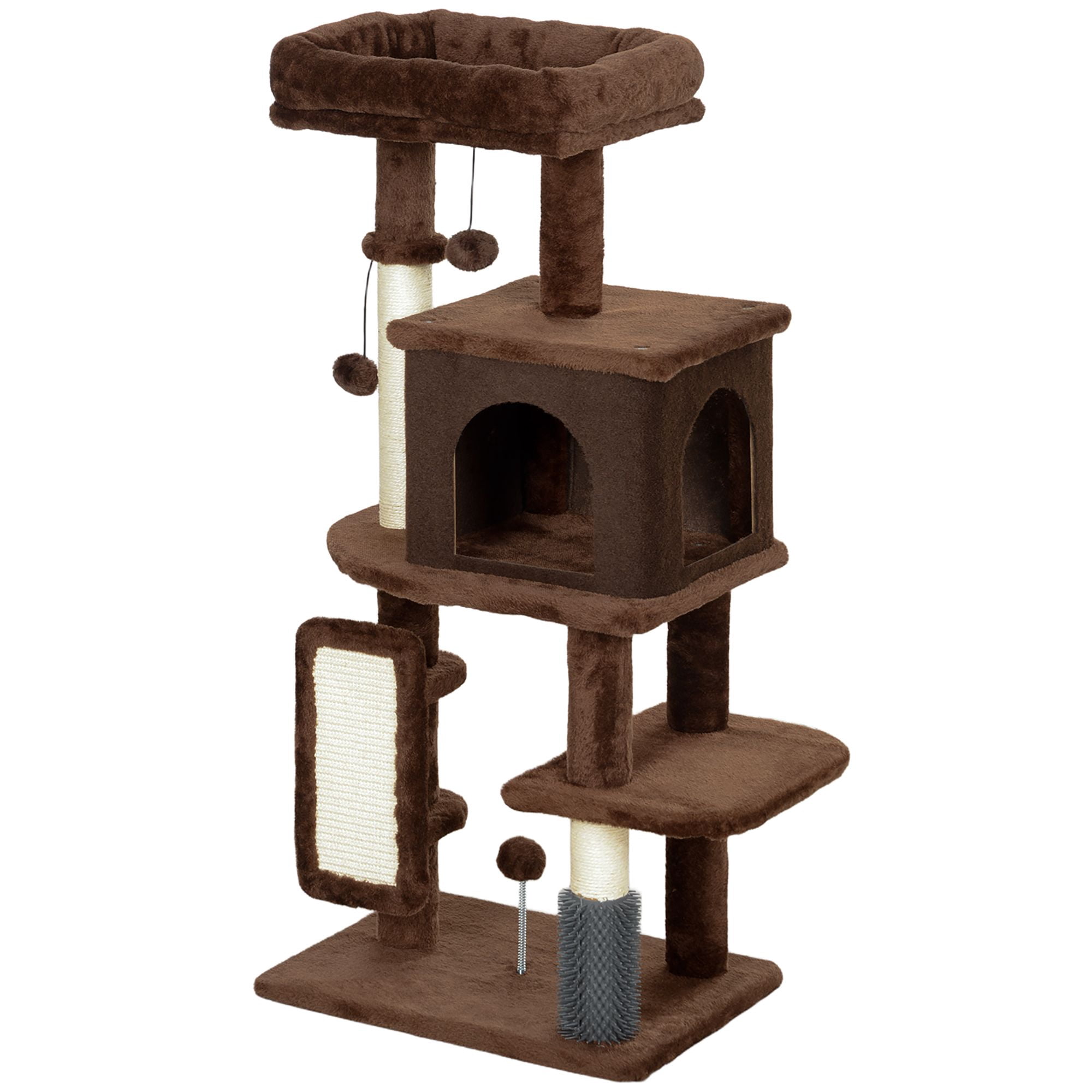 Brown Sisal Cat Tree with Condo & Scratching Posts - 41" Multi-Level Activity Tower for Indoor Cats, Living Room & Bedroom Use - Anti-Tip Kit Included