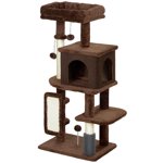 Brown Sisal Cat Tree with Condo & Scratching Posts - 41" Multi-Level Activity Tower for Indoor Cats, Living Room & Bedroom Use - Anti-Tip Kit Included