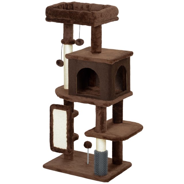 Brown Sisal Cat Tree with Condo & Scratching Posts - 41" Multi-Level Activity Tower for Indoor Cats, Living Room & Bedroom Use - Anti-Tip Kit Included