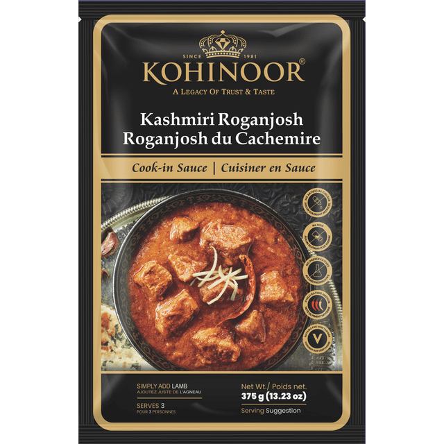 Kohinoor Sauce au Cari Roganjosh, 375 g (Lot de 1) – Cari Rouge Épicé du Cachemire, Pot Centré avec Rouge Foncé, Sauce Onctueuse; Contient des Piments du Cachemire, des Tomates, des Oignons, de l'Ail et du Gingembre par description de Produit, Prêt à l'Emploi pour Agneau, Poulet, paneer Ou Légumes et Convient comme marinade Rapide Ou Sauce pour Trempette.