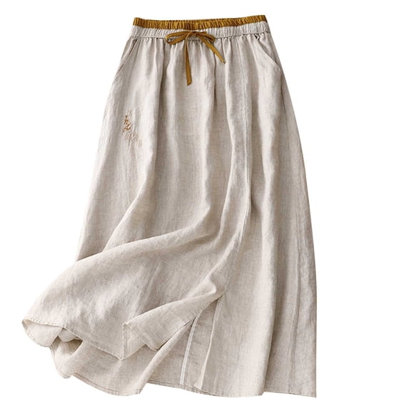 Staron Maxi Skirts for Women 2025 Cotton Linen Summer Boho Dress Fashion Elastic Waist Beach Vacation Casual A-Line Flowy Long Long Skirts