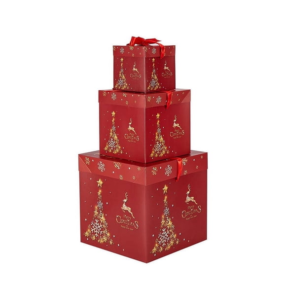 Cagogo under $5 Christmas Gift Box, Christmas Gift Box Set for Decoration, Stackable Present Box for Tree Decor, Holiday Party Favor Boxes Collection, Window Display Scene Ornament Set