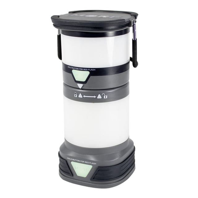 Police Security MORF Lantern en Gris, un Lantern de camping portable de Forme Cylindrique, à Verrouillage par Torsion pour Se Diviser en Deux Lanternes, Poignée Pliable avec Mousqueton et Bouton de mode Clignotant Rouge, Convient à un Éclairage Extérieur Polyvalent.