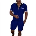 thumbnail image 1 of FhsagQ Men's Shirts Mens Shirts Tops Xsmall Male Casual Striped Gradient Ramp Print Two Piece Suit Zipper Short Sleeve Top Blouse Suit Drawstring Pocket Short Set Dark Blue L, 1 of 4