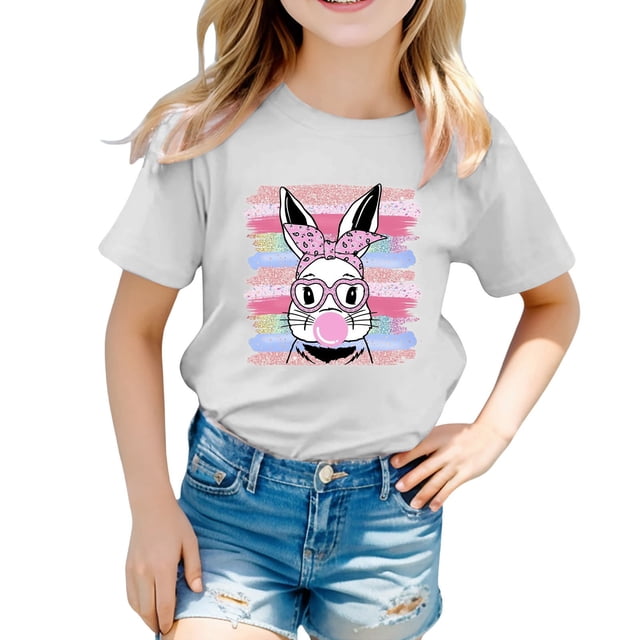 XDZJLR T-Shirts Filles Enfants Graphique de Pâques Coupe Ample Décontractée Manches Courtes Col Rond pour Garçons Vêtements 2-3 Ans