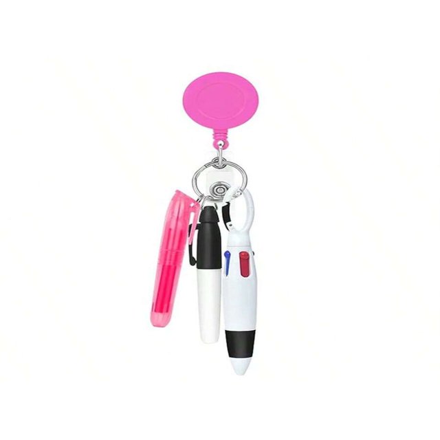 LNGOOR 1set Nurse Pen Set Include 1 Pieces Tip Highlighter 1 Pieces Permanent Marker Pen And 1 Pieces Retractable Ball Pen Pack With 1 Pieces Nurse Badge Clip Retractable ID Name Reels