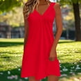 thumbnail image 4 of Kyusrd Robe Débardeur d'Été pour Femmes Robe Courte Plissée à Col en V Sans Manches Robe Soleil T-Shirt Robe Trapèze Robe Courte de Plage, 4 of 6