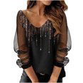 thumbnail image 1 of CEHVOM Blouse à Manches Longues en Maille Imprimée pour Femmes, Col en V, Tunique Chandail, 1 of 5