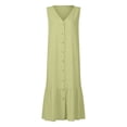 thumbnail image 5 of Yuyuzo Robes Printemps Été pour Femmes 2025 Boutonnée Col en V Longue Robe en Coton Lin Décontractée Confortable Robe Débardeur avec Poches, 5 of 5