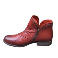thumbnail image 1 of Bottes Courtes en Cuir pour Femmes Rétro Unies à Talon Bas avec Fermeture Éclair, 1 of 9