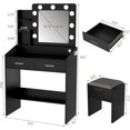 thumbnail image 2 of Vanity Desk with Mirror & Lights, Makeup Table with Charging Station, 3-Color LED, Hairdryer Holder & Storage Shelves, Includes Stool, 2 of 8