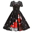 thumbnail image 1 of Robe Vintage Évasée en Dentelle pour Femmes Mode Bal Manches Courtes Imprimé Noël Fête, 1 of 9