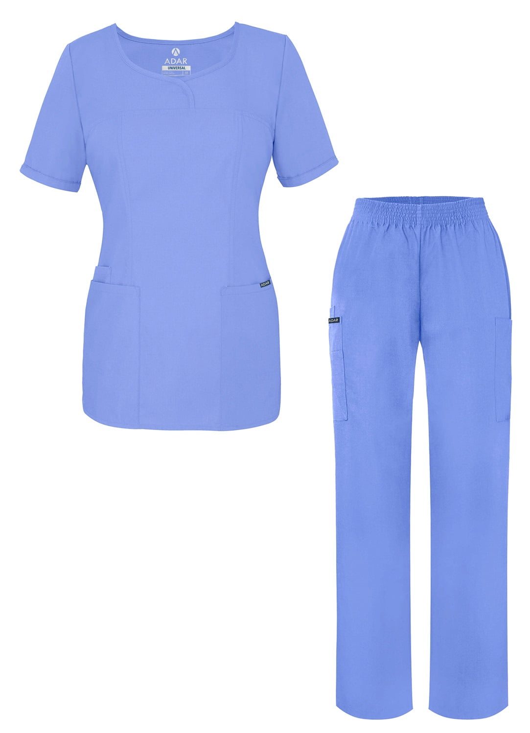 Adar Universal Women's Scrub Set - V-neck Scrub Top and Elastic Pull-On Scrub Pants