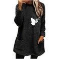 thumbnail image 2 of Blouses pour Femmes Chic Décontracté Col Rond pour Femmes et Hiver Ample Imprimé Poche Chaud Manches Longues Blouse Hauts Chandails d'Entraînement pour Femmes en Liquidation, 2 of 4
