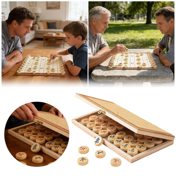 Portable Folding Chinese Chessboard and Wooden Indoor Outdoor Strategy Games for and Family Toy Chest Chessboard Playsetstart