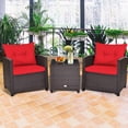 thumbnail image 2 of Gymax 3PCS Outdoor Patio Rattan Conversation Set w/ Coffee Table Red Cushion, 2 of 10