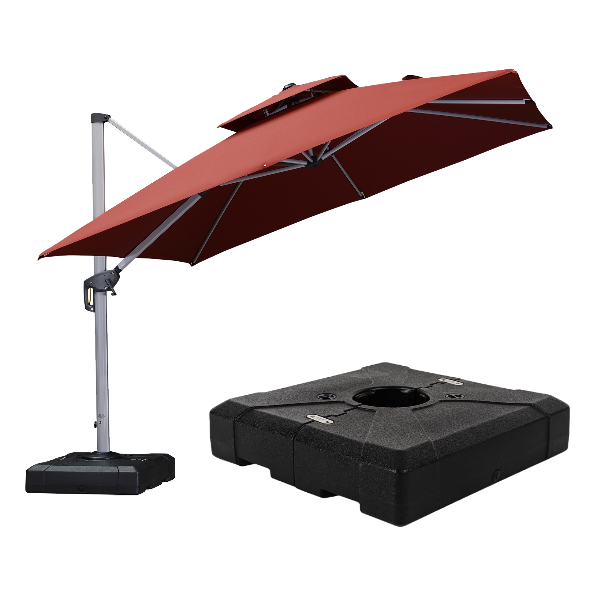 PURPLE LEAF Parasol de Patio Carré de Luxe 10 Pi avec Base, Grand Parasol Déporté à Mât Décentré avec Rotation à 360°, Terra