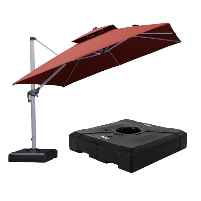 PURPLE LEAF Parasol de Patio Carré de Luxe 10 Pi avec Base, Grand Parasol Déporté à Mât Décentré avec Rotation à 360°, Terra