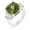 thumbnail image 3 of Precious Stars R07409R-C42-09 Bague 3 Pierres Precious Stars Silvertone Coussin Vert Olive Zircone Cubique, 3 of 3