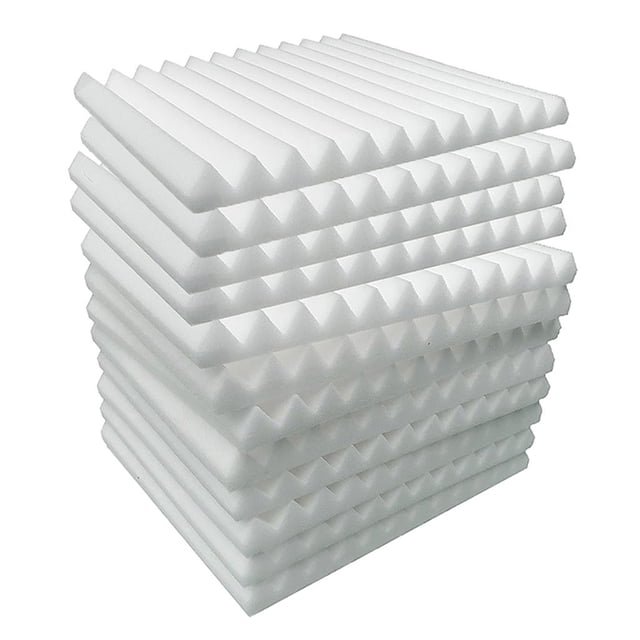 Panneau en Mousse Acoustique pour Studio, Insonorisation en Coin, Amortissement du Bruit, Absorption du Son, Carreaux Muraux en Éponge Blancs, Comprenant un Empilement de 12 Panneaux en Forme de Coin Conçus pour l'Isolation Sonore et le Contrôle Acoustique. Chaque Panneau Mesure 30x30x2.5cm (11.81x11.81x0.98 Pouces) et Est Fait de Matériau à Haute Densité. Convient aux studios d'Enregistrement, aux Cinémas Maison, aux Bureaux, aux Espaces de Répétition et à d'Autres applications d'Insonorisation