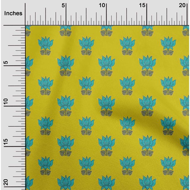 oneOone Viscose Jersey Fabric Leaves & Lotus Block Decor Fabric Printed BTY 60 Inch Wide