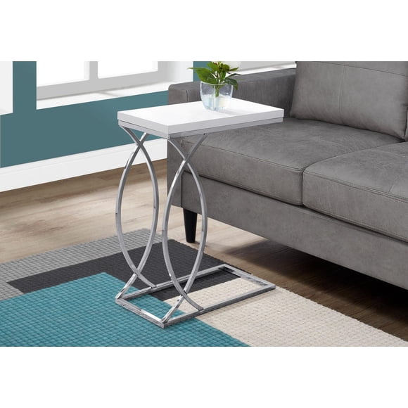 Monarch Specialties Accent Table, C-shaped, End, Side, Snack, Living Room, Bedroom, Metal, Laminate, Glossy White, Chrome, Contemporary, Modern