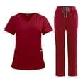 thumbnail image 2 of Ktyne Ensembles de Sarraus Rouges pour Femmes, Uniforme d'Infirmière Extensible, Haut de Sarrau à Manches Courtes et Pantalon Jogger, Tenue de Sarrau de Couleur Unie avec Multiples Poches, Rouge Foncé L, 2 of 4