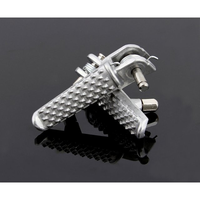 Front Footrest Left and Right set for Honda CBR600RR 2003-2012 and CBR1000RR 2004-2012, designed as OEM factory replacements with textured metal finish for enhanced grip. Includes installation parts for easy front positioning and direct replacement.