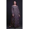thumbnail image 2 of Bimba Robe Maxi à Manches Longues pour Femmes en Georgette Mousse Imprimée de Feuilles et de Tulipes à Taille Élastique - Petit, 2 of 5