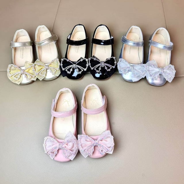 JDQJBZ Girls Casual Shoes Princess Rhinestones Bow Soft Sole Flats