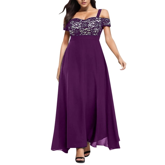 2025 Femmes Grande Taille Froid Femmes Queue Fête Épaule Dentelle Florale Maxi Grande Taille Col en V Robes Fête Soirée Long