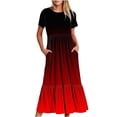 thumbnail image 1 of Penkiiy Robe à Manches Courtes pour Femmes à Imprimé Dégradé, Ample, Unie, Décontractée, d'Été, Fluide, à Étages, Longue Maxi avec Poches, TG, Rouge, 1 of 7