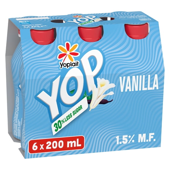 Yoplait Yop Drinkable Yogurt 1.5%, Vanilla, Kids Snack, 6X200ml