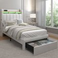 thumbnail image 1 of SIBEDS LED Bed Frame with Drawer Pockets and Linen Upholstered Cream Wingback Headboard, Twin, 1 of 5