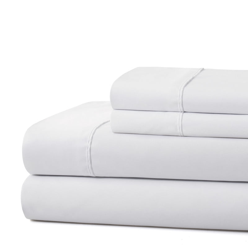 Literie Marina Decoration, 600 fils au pouce carré, ultra douce, à poches profondes, en coton percale fibres longues, toutes saisons, couleur blanche