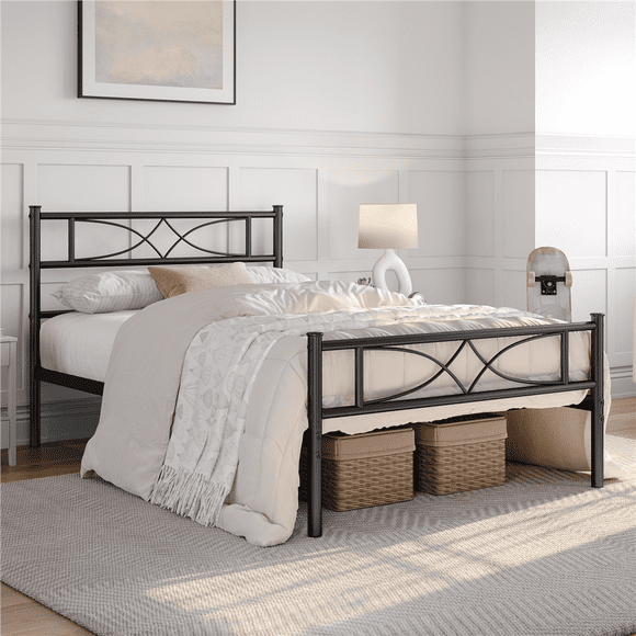 Yaheetech Simple Metal Platform Bed with Curved Design, Twin, Black
